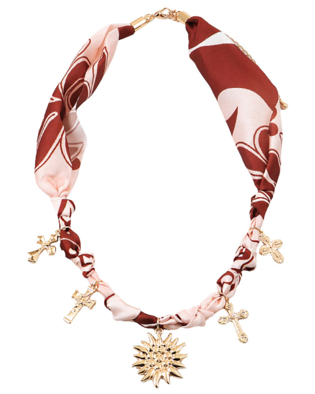 White Pink Scarf Heart Charm Necklace