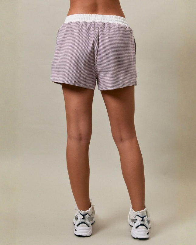 Striped Elastic Tie Waist Mid Rise Shorts