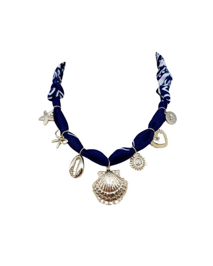 Navy Blue Scarf Shell Sea Life Charm Necklace