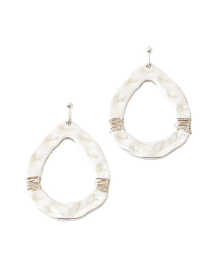 Wire Wrapped Oval Hammered Metal Earrings
