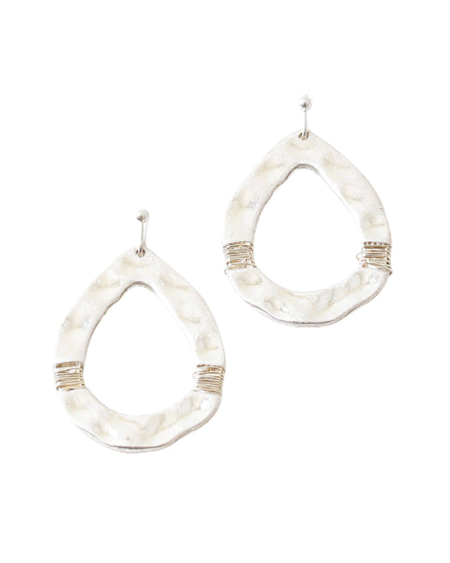 Wire Wrapped Oval Hammered Metal Earrings