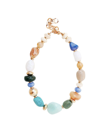Chunky Mixed Natural Stone Gold Disc Beaded Necklace
