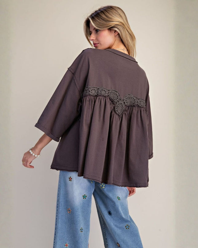 Embroidered Detail Short Sleeve Top