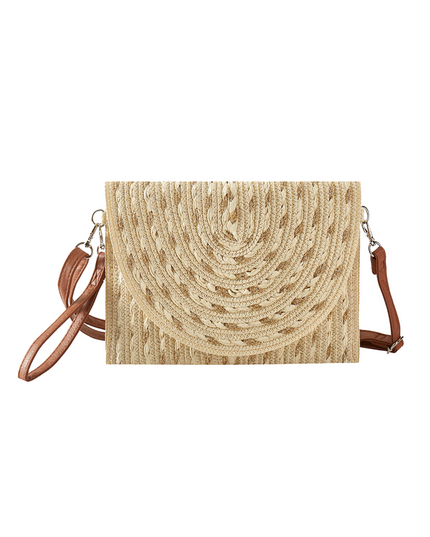 Gold Threads Mixed Straw Envelope Crossbody Clutch Bag