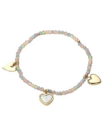 Gold Pearl Heart Charm Beaded Bracelet