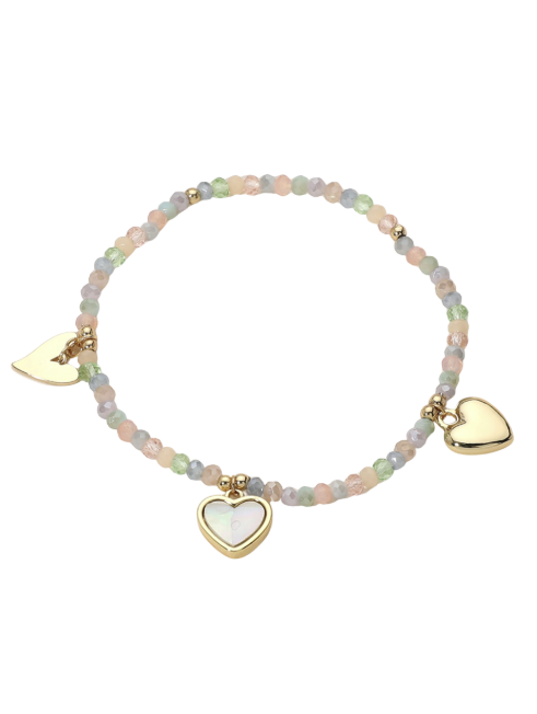 Gold Pearl Heart Charm Beaded Bracelet