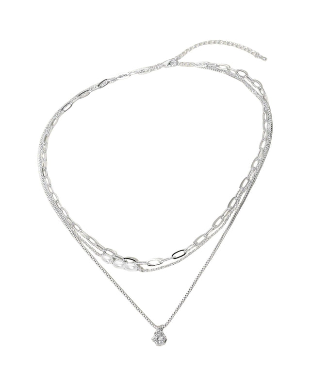 Stone Pendant Pearl Bead Paperclip Chain Layered Necklace