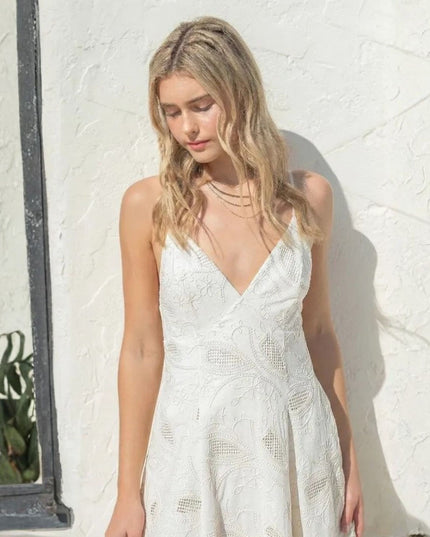 Embroidery Thin Strap Tie Back Maxi Dress