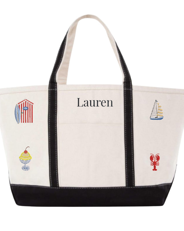 Nautical Large Tote Name and 4 Icons Personalized Canvas Bag