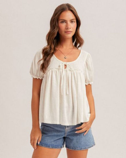 Scoop Neck Balloon Short Sleeve Babydoll Top