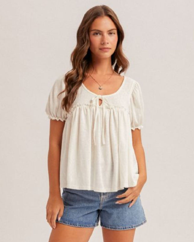 Scoop Neck Balloon Short Sleeve Babydoll Top