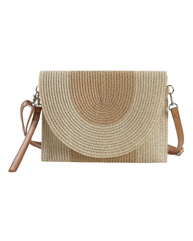 Solid Mixed Two Tone Straw Envelope Crossbody Clutch Bag