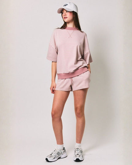 Mid Rise Elastic Tie Waist Striped Shorts