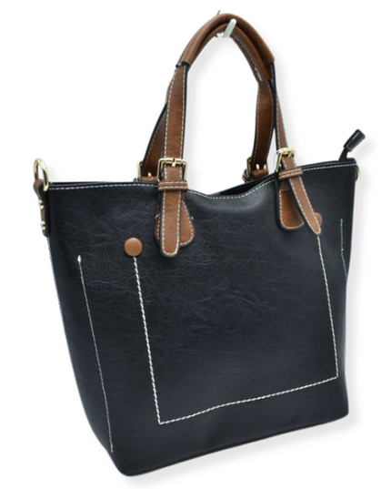 Brown Strap Front Pocket Handbag