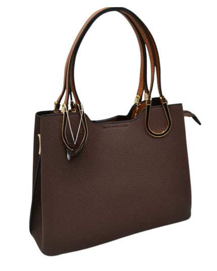 Structured Black & Gold Detailed Handle Handbag