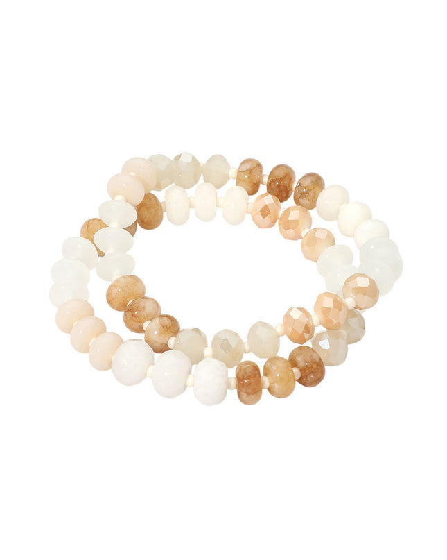 Faceted Pebble Beaded Stretch Multi Layered 2 Bracelet Set
