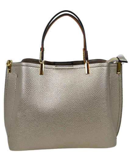 Gold Detailed & Brown Handled Textured Bag