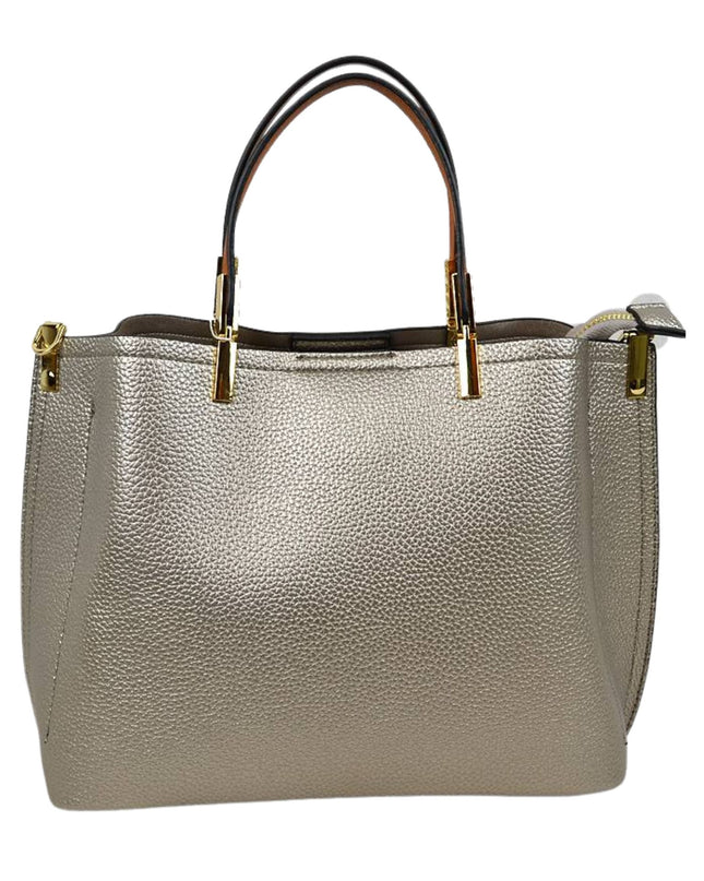 Gold Detailed & Brown Handled Textured Bag