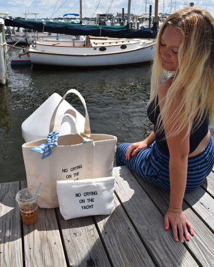 No Crying On The Yacht Embroidered Boat Cosmetic Pouch