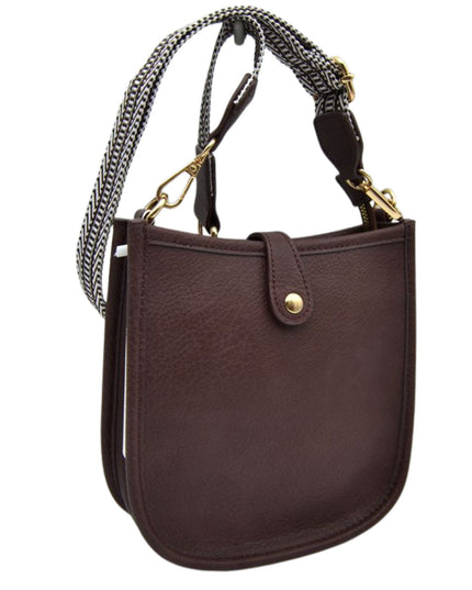 Stripe Strap Button Closure Messenger Bag