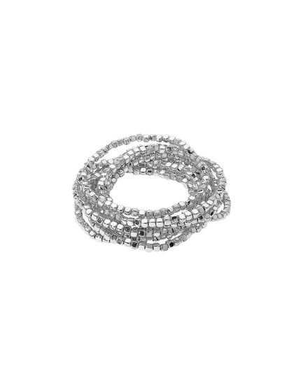 Metallic Square Cube Beaded Stretch Layered 9 Bracelet Set