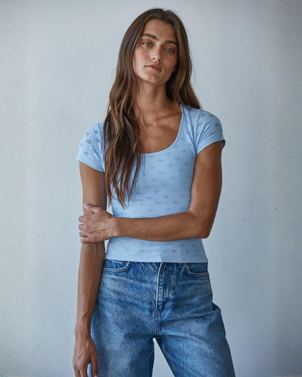 Fitted Eyelet Short Sleeve Tee