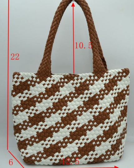 Woven Double Strap Woven Leather Tote Bag With Pouch