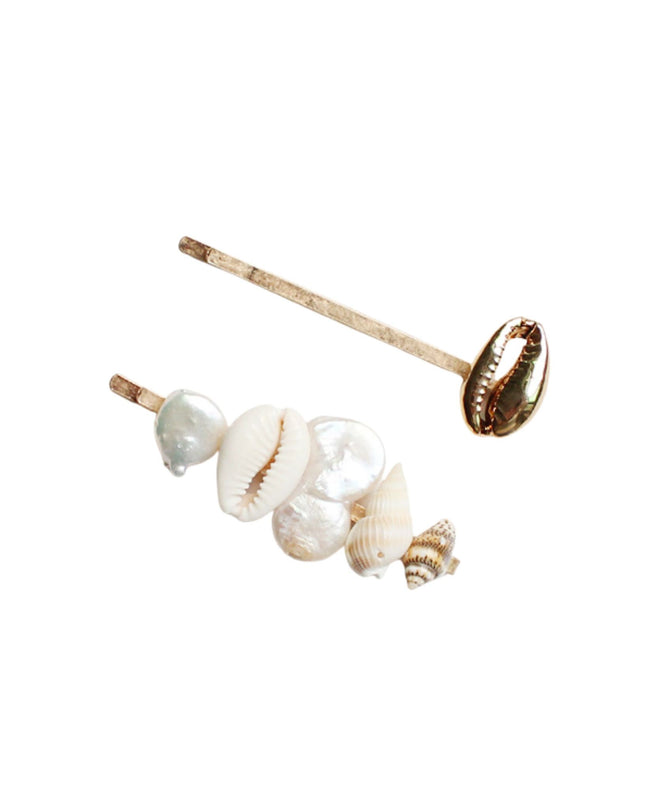 Seashell Pearl Puka Shell Bobby Pins 2 Set