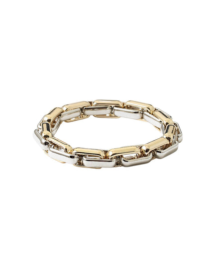 Two Tone Metal Rectangle Link Stretch Bracelet
