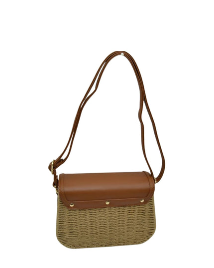 Vegan Leather Closure & Strap Straw Crossbody Bag