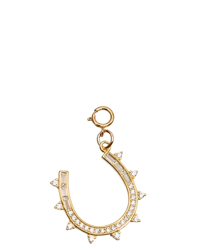 Rhinestone Spiked Horseshoe Gold Charm