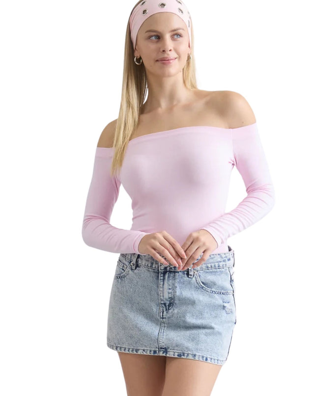 Off Shoulder Long Sleeve Knit Top