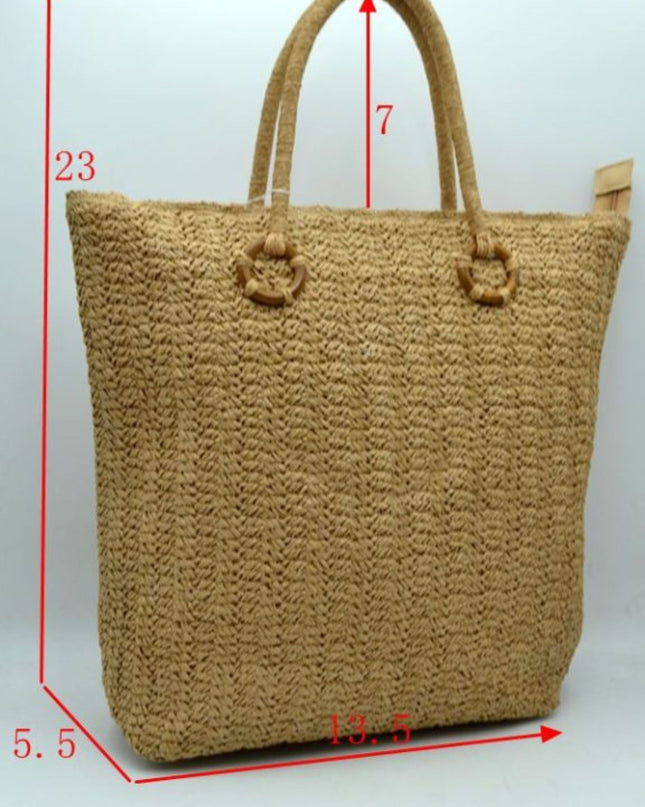 Ring Detail Large Straw Tote Bag