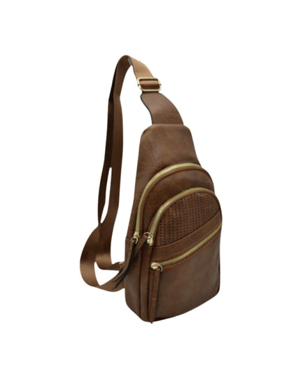 Laser Cut Front 3 Zip Sling Bag