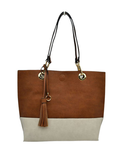 Gold Grommet Two Tone Tote Bag & Crossbody Bag