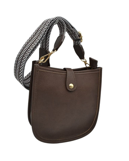 Stripe Strap Button Closure Messenger Bag