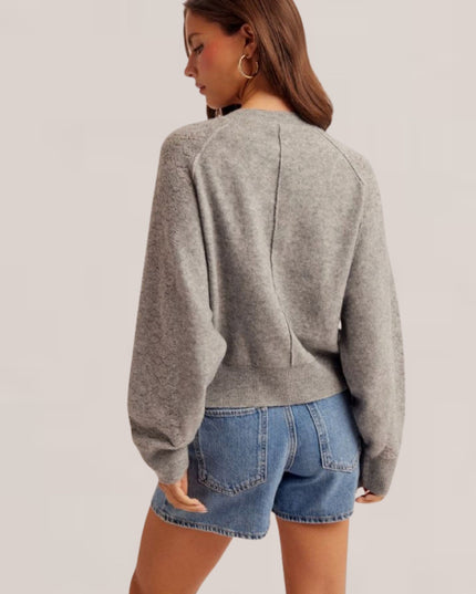 Lace Texture Sleeve Henley Sweater