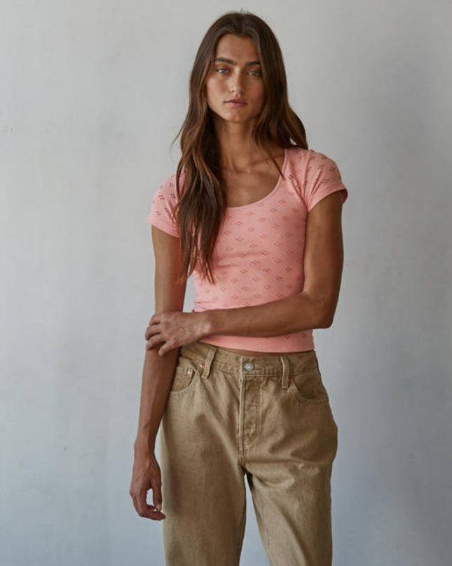 Fitted Eyelet Short Sleeve Tee