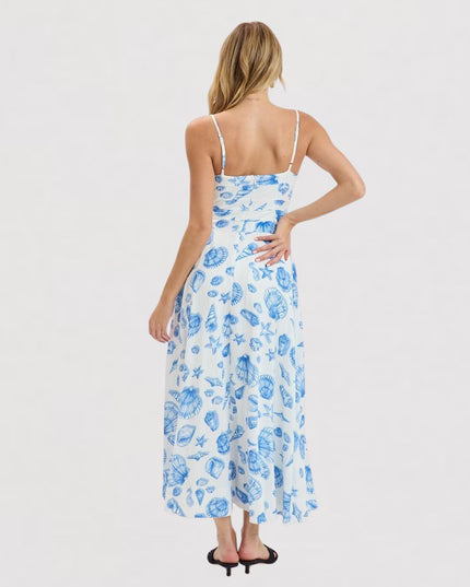 Seahorse Print Twisted Sweetheart Fit & Flare Midi Dress