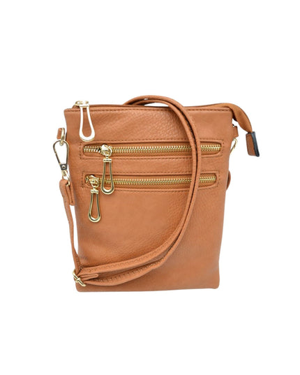 2 Zipper Tall Vegan Leather Crossbody Bag