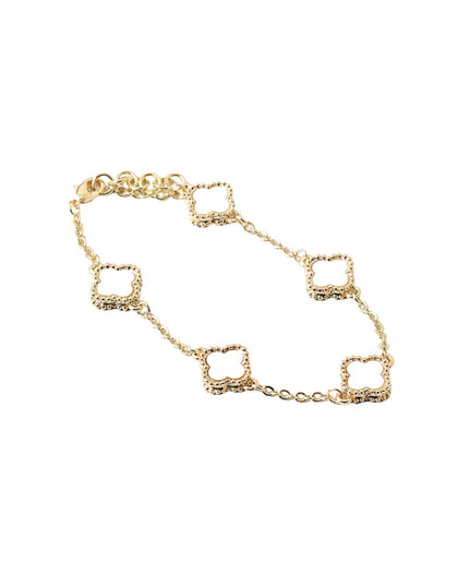 Mother Of Pearl Dotted Edge Clover Station Chain Link Bracelet