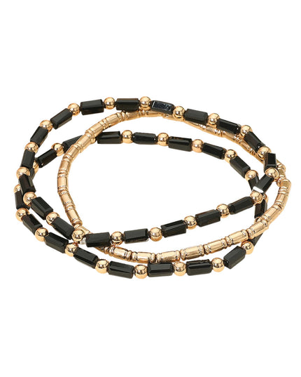 Metal Crystal Rectangle Beads 3 Bracelet Set