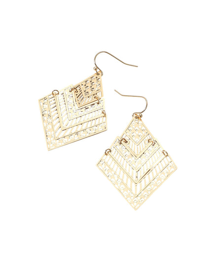 Chevron Rhombus Metal Cut Out Filigree Dangle Earrings
