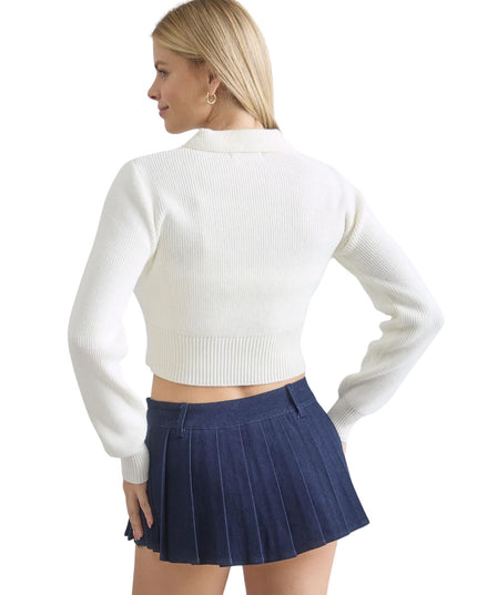 Collared Front Tie Cropped Cardigan Sweater