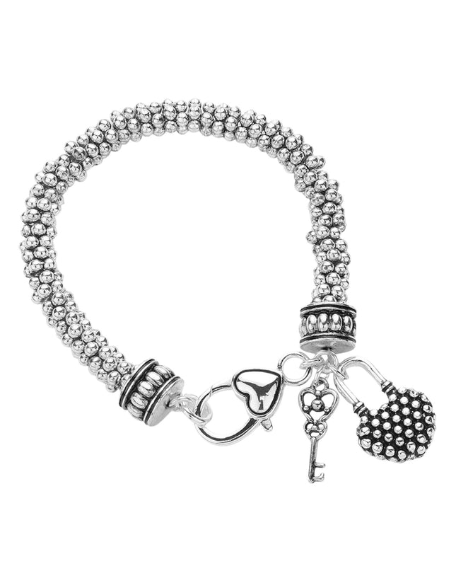 Bubble Metal Heart Key Lock Charm Bracelet