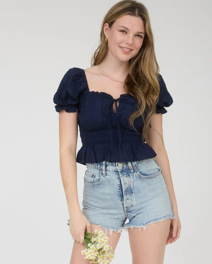 Sweetheart Neck Ruffle Puff Sleeve Top