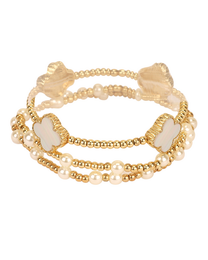Spaced Pearl Shell Clover 3 Bracelet Set