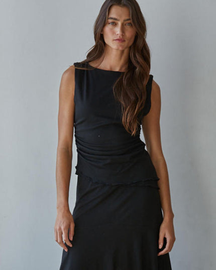 Muse Sleeveless Lettuce Edge Ruched Top