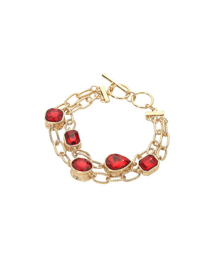 Shaped Bezel Crystals Double Gold Chain Link Toggle Bracelet