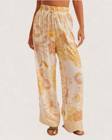 Floral Contrast Stripe Hem Elastic Drawstring Waist Lounge Pants